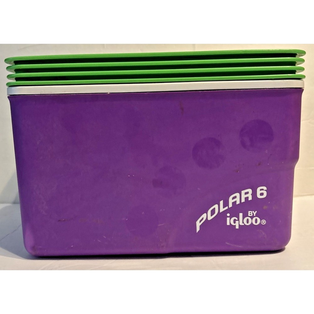 Igloo Polar Six Green Purple Cooler Ice Box Chest Beach 2002 Vtg SIx Pack